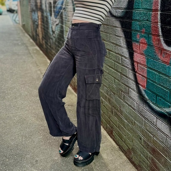 NSF Charcoal Wide Leg Cargo Pants